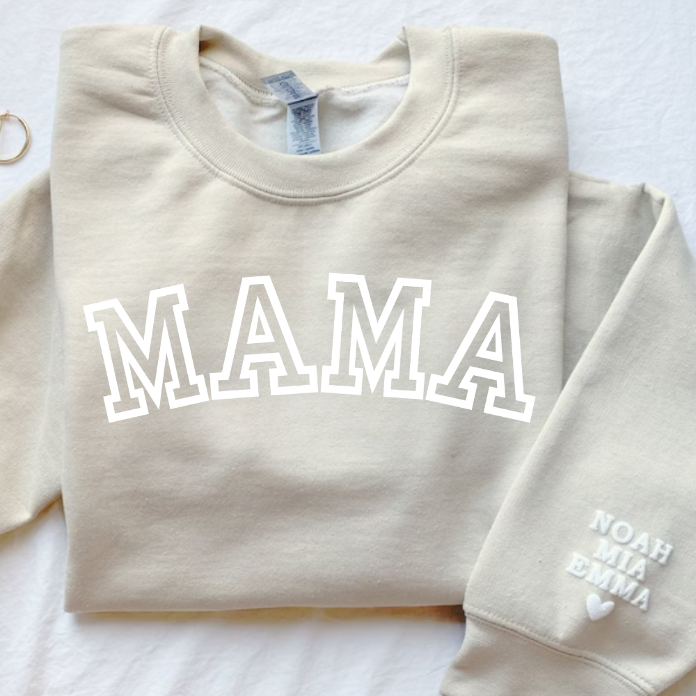 Personalized Mama Crewneck Sweatshirt With Kids Names on Sleeve