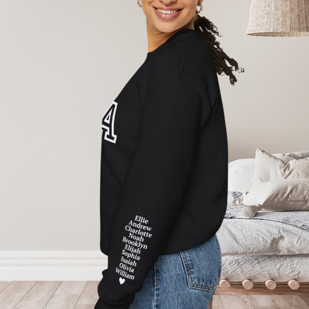 Personalized Mama Crewneck Sweatshirt With Kids Names on Sleeve