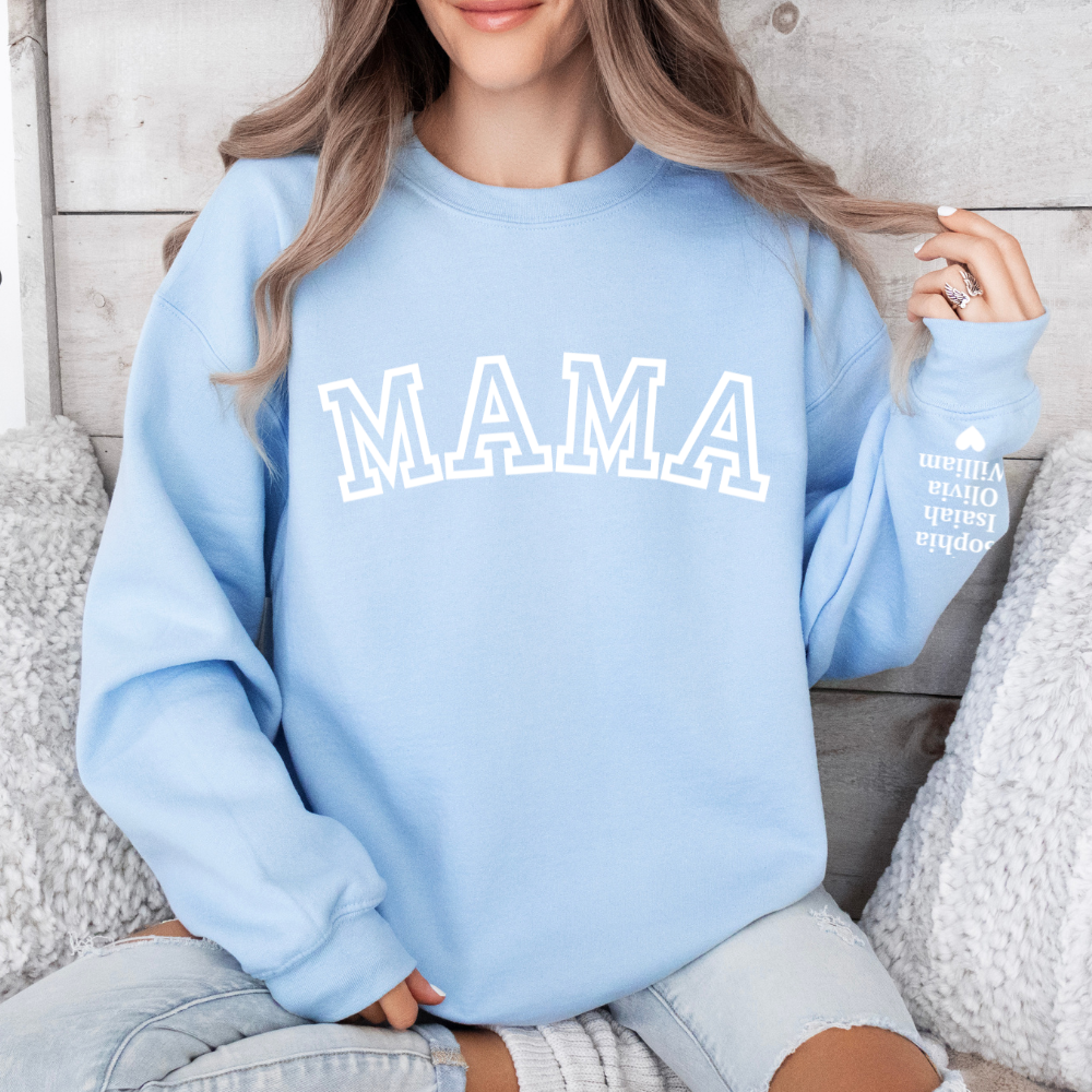 Personalized Mama Crewneck Sweatshirt With Kids Names on Sleeve