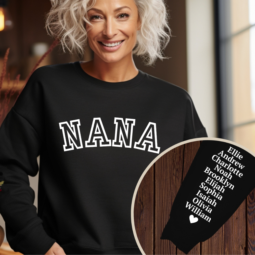 Personalized Mama Crewneck Sweatshirt With Kids Names on Sleeve