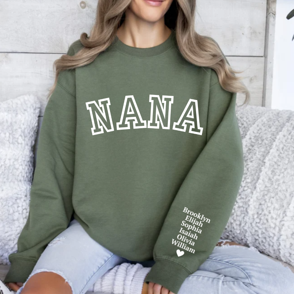 Personalized Mama Crewneck Sweatshirt With Kids Names on Sleeve